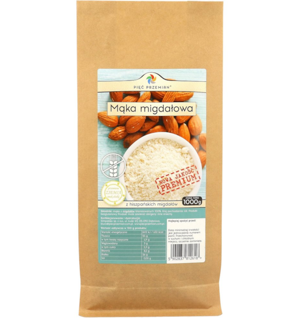 PIĘĆ PRZEMIAN Mąka migdałowa PREMIUM bezglutenowa 1000g