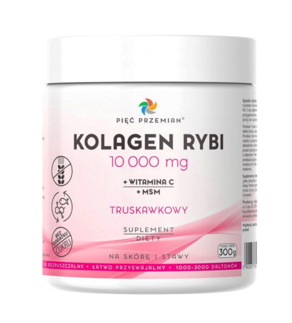 PIĘĆ PRZEMIAN Kolagen rybi truskawkowy + wit. C + MSM 300g