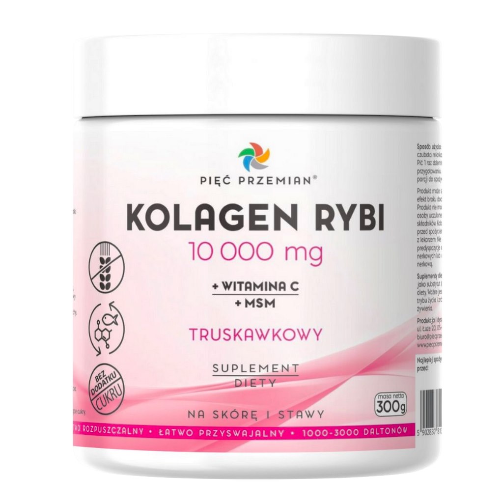 PIĘĆ PRZEMIAN Kolagen rybi truskawkowy + wit. C + MSM 300g