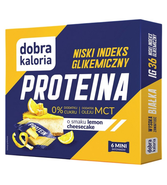 DOBRA KALORIA Mini batoniki PROTEINA z niskim IG o smaku lemon cheesecake + olej MCT 6x17g KUBARA
