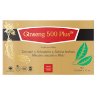 Ginseng 500 PLUS Żeńszeń + Schisandra + Zielona herbata + Mleczko pszczele + Miód 10x10ml (fiolki) GINSENG POLAND