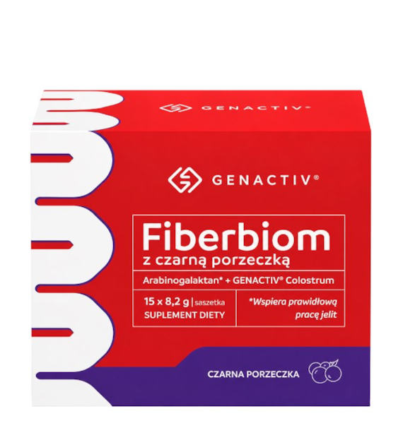 GENACTIV Fiberbiom z czarną porzeczką arabinogalaktan + colostrum 15 sasz.