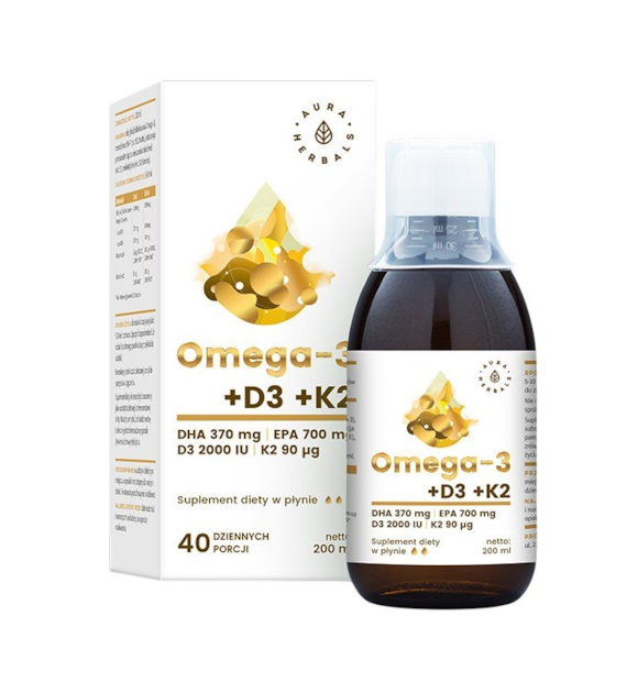AURA HERBALS Omega-3 + D3 + K2 w płynie 200ml
