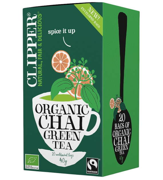 CLIPPER Herbata Zielona Chai z cynamonem i kardamonem FAIR TRADE BIO 20*2g