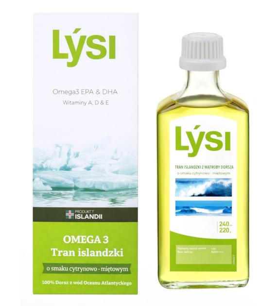 LYSI Tran islandzki o smaku cytrynowo-miętowym 240ml