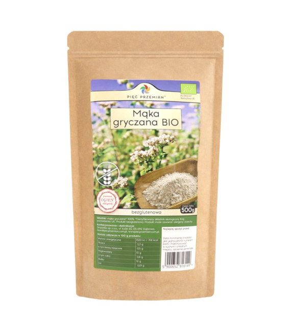 PIĘĆ PRZEMIAN Mąka gryczana pełnoziarnista BIO bezglutenowa 500g