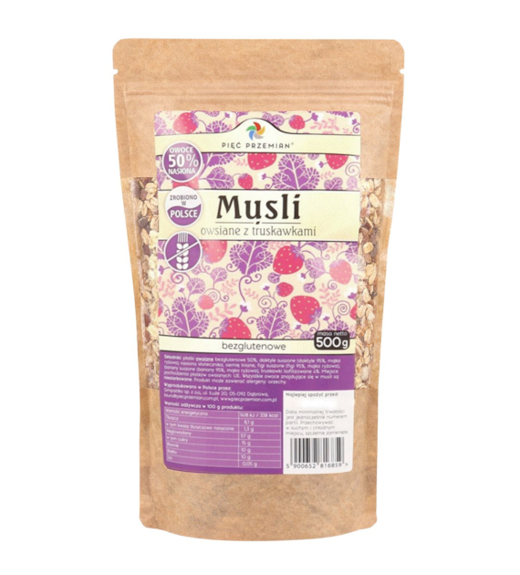 PIĘĆ PRZEMIAN Musli owsiane z truskawkami bezglutenowe 500g