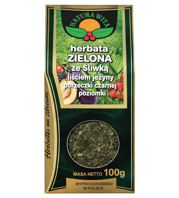 NATURA-WITA Herbata zielona ze śliwką, liściem jeżyny, porzeczki i poziomki 100g
