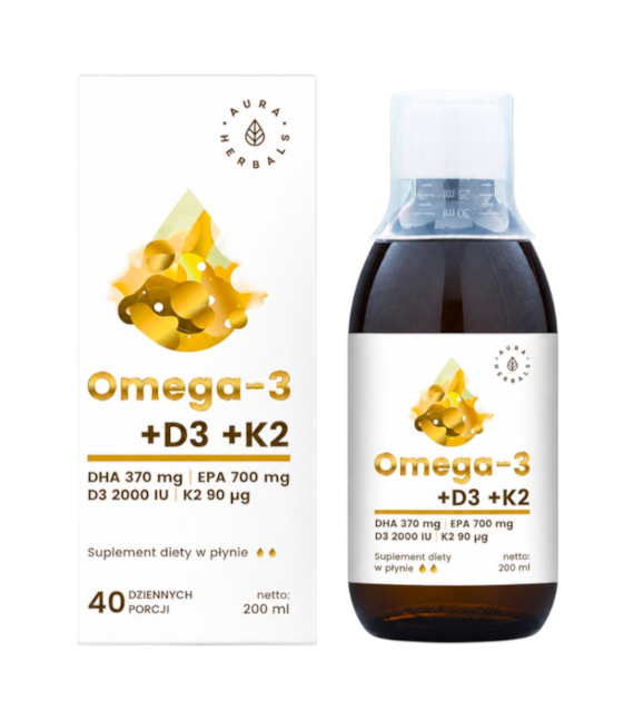 AURA HERBALS Omega-3 + D3 + K2 w płynie 200ml