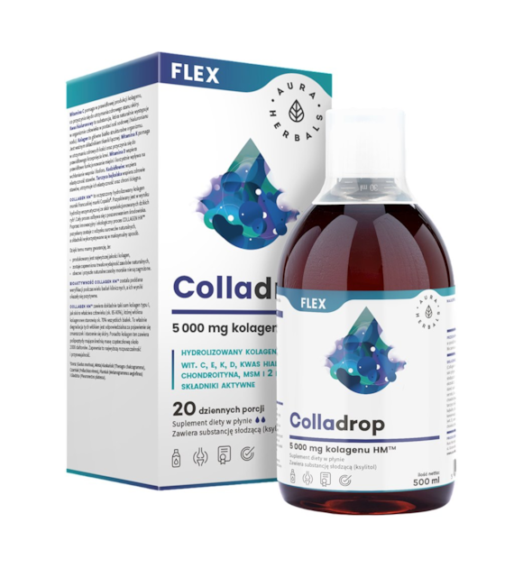 AURA HERBALS Colladrop FLEX płyn - kolagen morski 5000 mg, 500ml