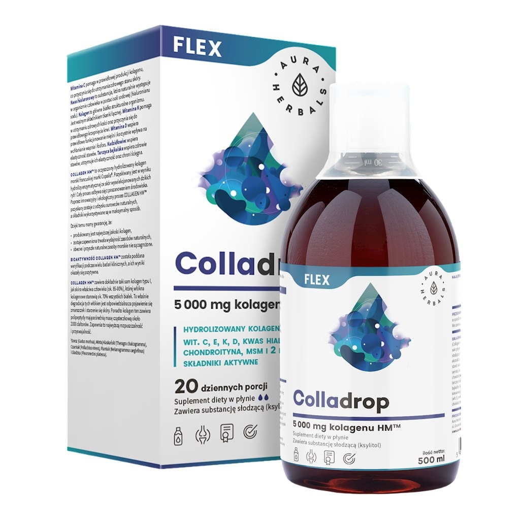 AURA HERBALS Colladrop FLEX płyn - kolagen morski 5000 mg, 500ml