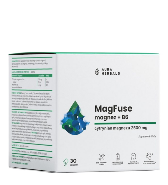AURA HERBALS MagFuse magnez + B6 30 saszetek
