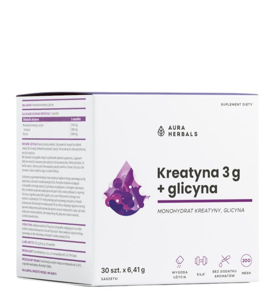 AURA HERBALS Kreatyna 3g + glicyna saszetki 30 x 6,41g