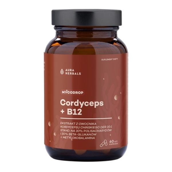 AURA HERBALS Mycodrop Cordyceps + B12 60 kaps.