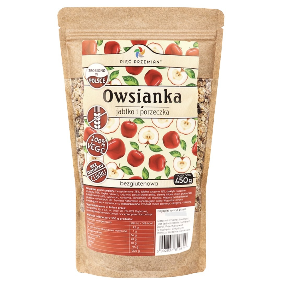PIĘĆ PRZEMIAN Owsianka jabłko i porzeczka bezglutenowa 450g