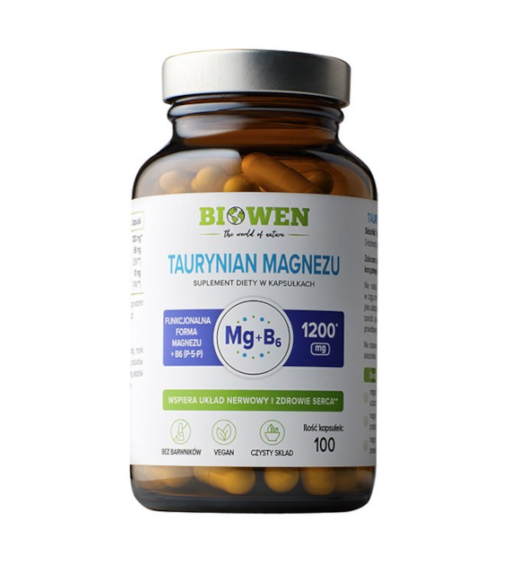 BIOWEN Taurynian magnezu 1200 mg z witaminą B6 (P-5-P) 100 kapsułek