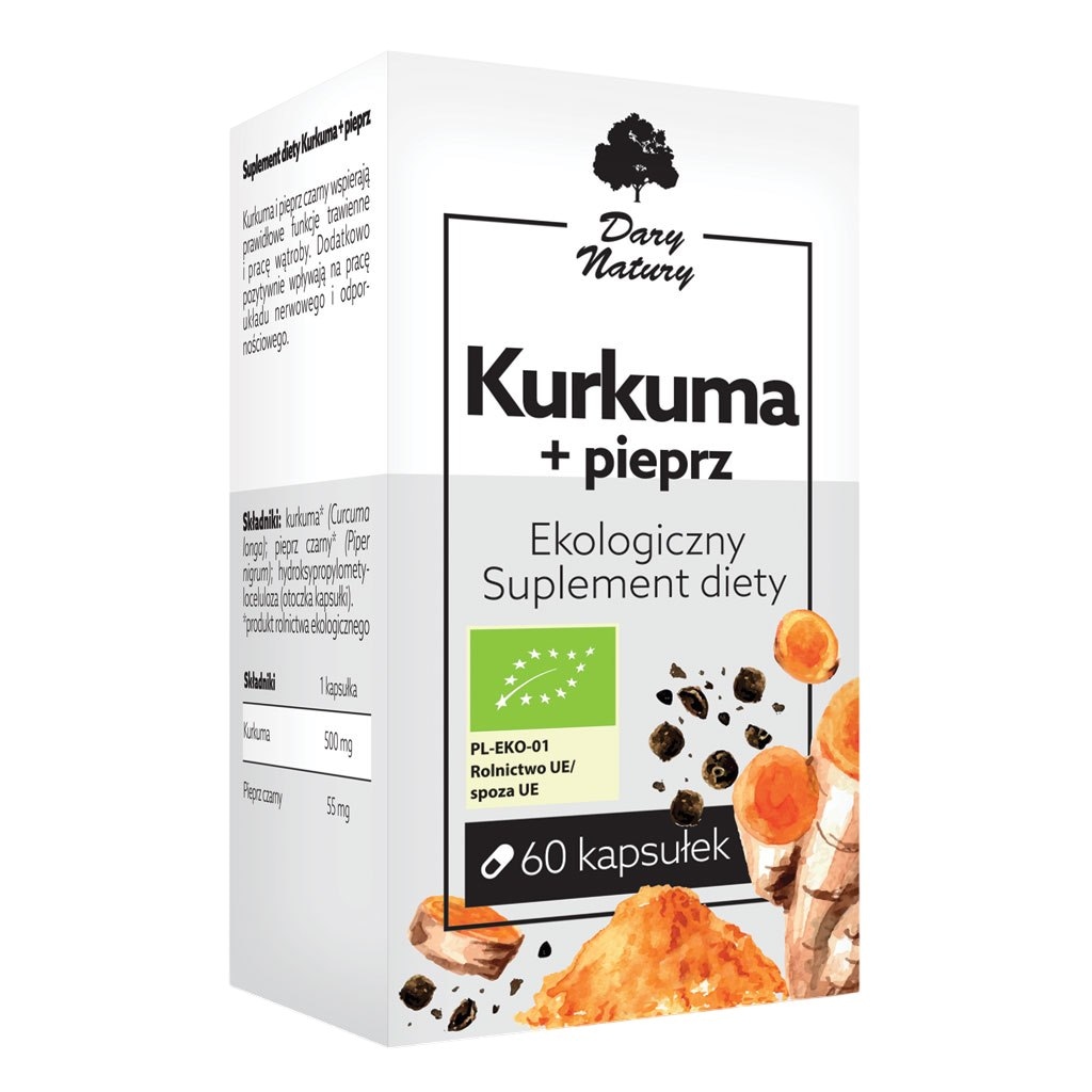 Kurkuma + pieprz 60kaps. Ekologiczny Suplement diety DARY NATURY