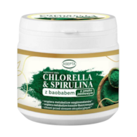 ASEPTA Chlorella & spirulina z baobabem o smaku jabłkowym 150g