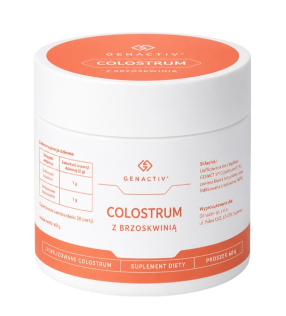 GENACTIV Colostrum z brzoskwinią proszek puszka 60g - bioaktywny liofilizat 2h
