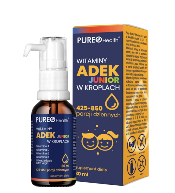 PUREO HEALTH Witaminy ADEK Junior w kroplach 30 ml