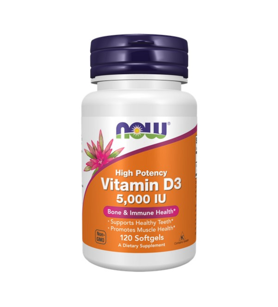 NOW FOODS Witamina D-3 EXTRA 5000 IU, 120sgels.