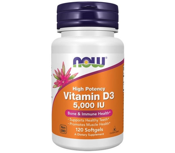 NOW FOODS Witamina D-3 EXTRA 5000 IU, 120sgels.