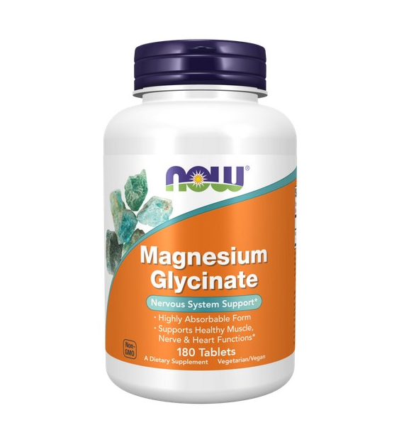 NOW FOODS Magnesium Glycinate (100mg magnezu), 180tabl. - diglicynian magnezu