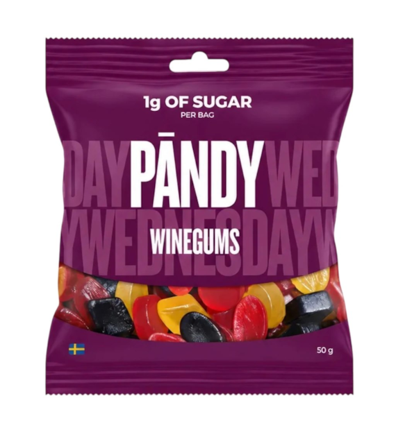PANDY Winegums 50g - żelki bez dodatku cukru o smaku czarnej porzeczki, czerwonych owoców i cytrusów