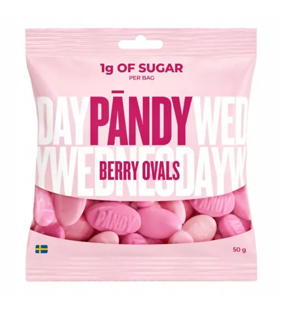 PANDY Berry Ovals 50g - żelki piankowe bez dodatku cukru o smaku poziomki i granatu