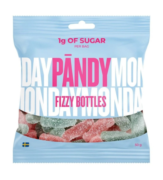 PANDY Fizzy Bottles 50g - żelki bez dodatku cukru o smaku gumy balonowej