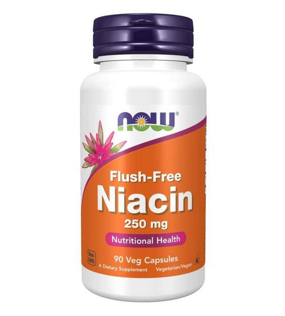 NOW FOODS Niacin Flush-Free 250mg, 90vcaps. - Niacyna - Witamina B-3 - PP