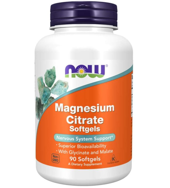 NOW FOODS Magnesium Citrate Softgels 90 sgels. - cytrynian, diglicynian i jabłczan magnezu