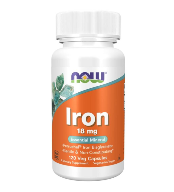 NOW FOODS Iron 18mg, 120 vcaps. - żelazo z chelatu