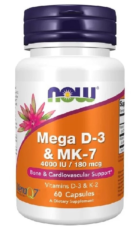 NOW FOODS Mega D-3 + K-2 MK-7 60kaps. (4000IU/180mcg)
