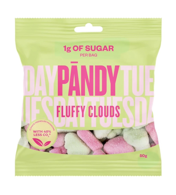 PANDY Fluffy Clouds 50g - żelki piankowe bez dodatku cukru o smaku poziomki i zielonego jabłka