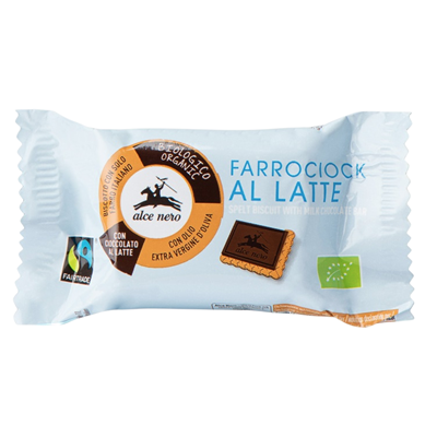 ALCE NERO Herbatniki orkiszowe z czekoladą mleczną FAIR TRADE BIO 28g