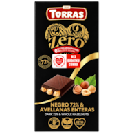 TORRAS ZERO Czekolada gorzka 72% z orzechami laskowymi bez dodatku cukru bezglutenowa 150g
