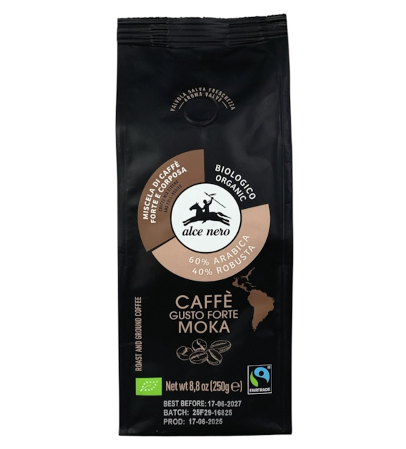ALCE NERO Kawa 100% Arabica Robusta Strong mielona FT BIO 250g