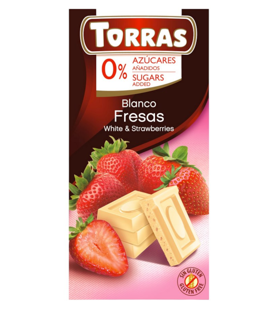 TORRAS Czekolada biała z truskawkami bez dodatku cukru bezglutenowa 75g