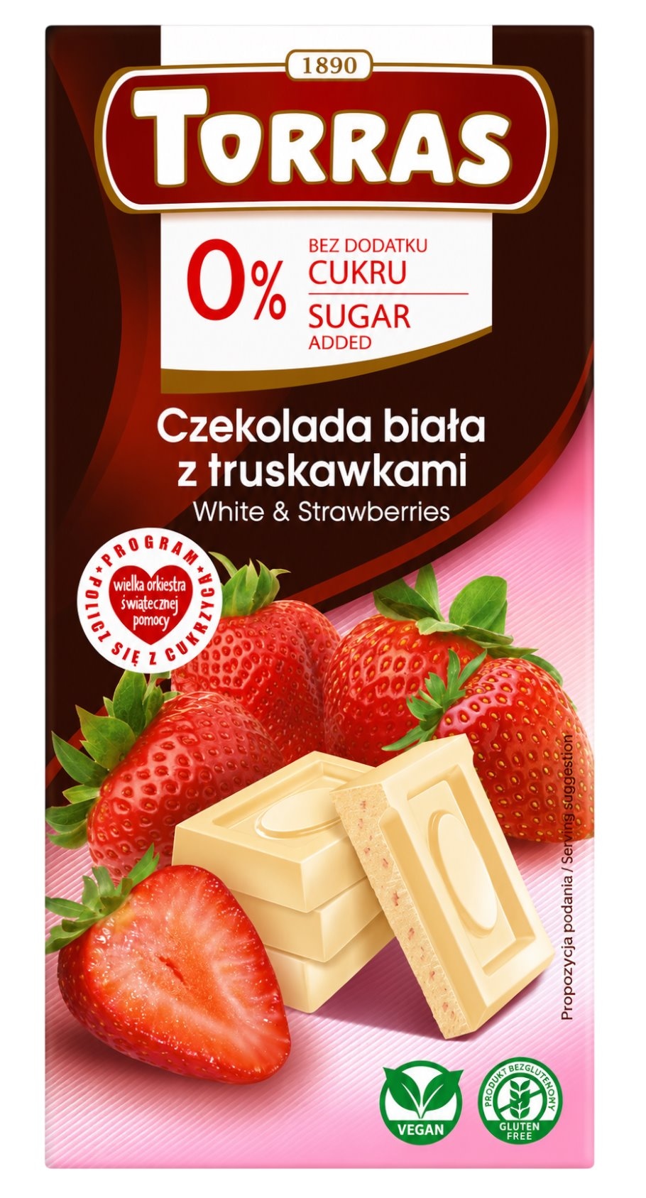TORRAS Czekolada biała z truskawkami bez dodatku cukru bezglutenowa 75g