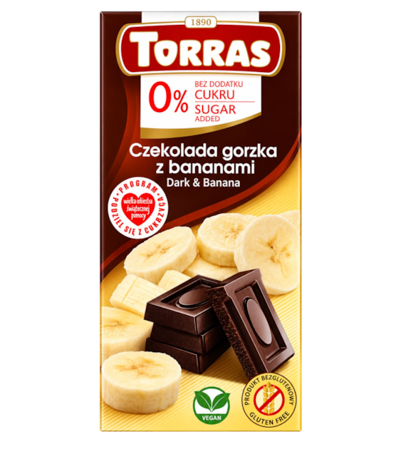 TORRAS Czekolada gorzka z bananami bez dodatku cukru bezglutenowa 75g