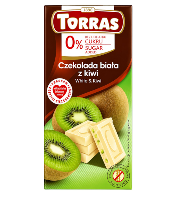 TORRAS Czekolada biała z kiwi bez dodatku cukru bezglutenowa 75g