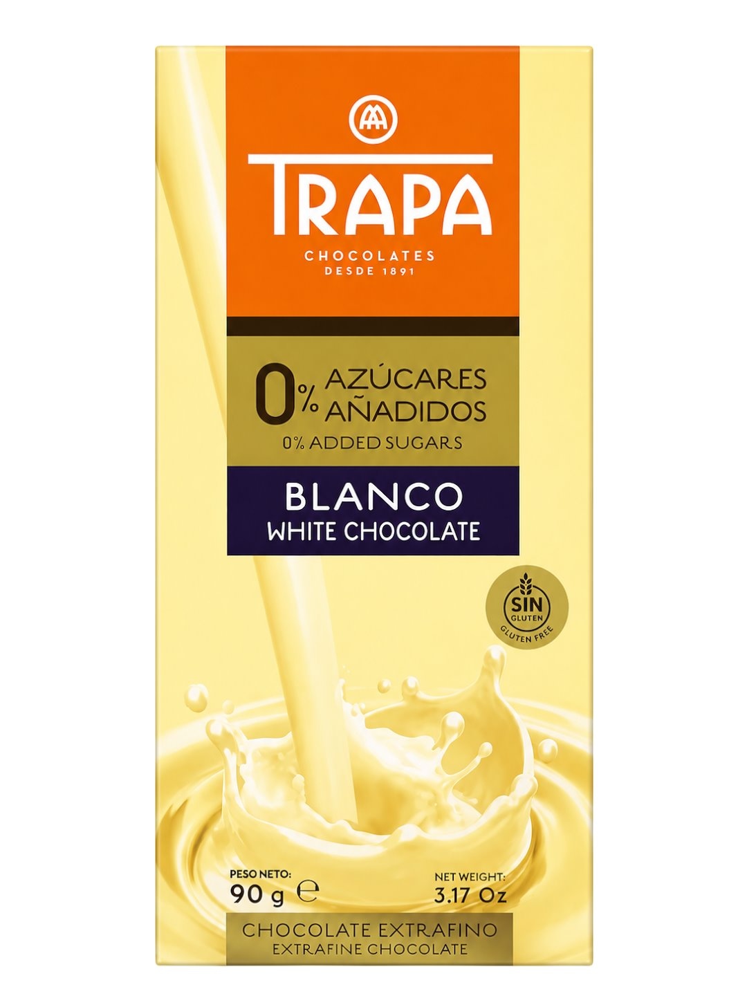 TRAPA Czekolada biała bez dodatku cukru bezglutenowa 90g