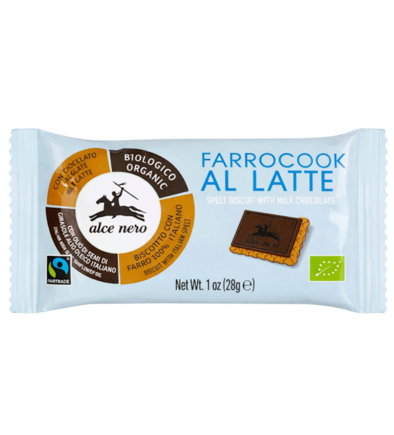 ALCE NERO Herbatniki orkiszowe z czekoladą mleczną FAIR TRADE BIO 28g