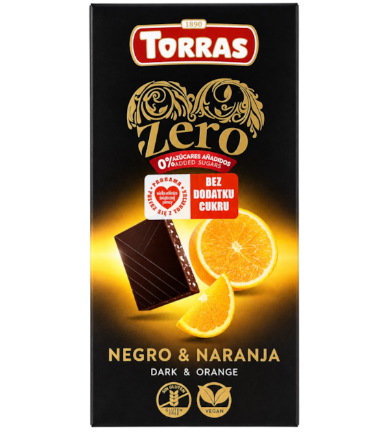 TORRAS ZERO Czekolada gorzka z pomarańczą bez dodatku cukru bezglutenowa 125g