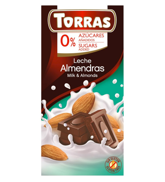 TORRAS Czekolada mleczna z migdałami bez dodatku cukru bezglutenowa 75g
