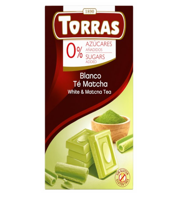 TORRAS Czekolada biała z matchą bez dodatku cukru bezglutenowa 75g