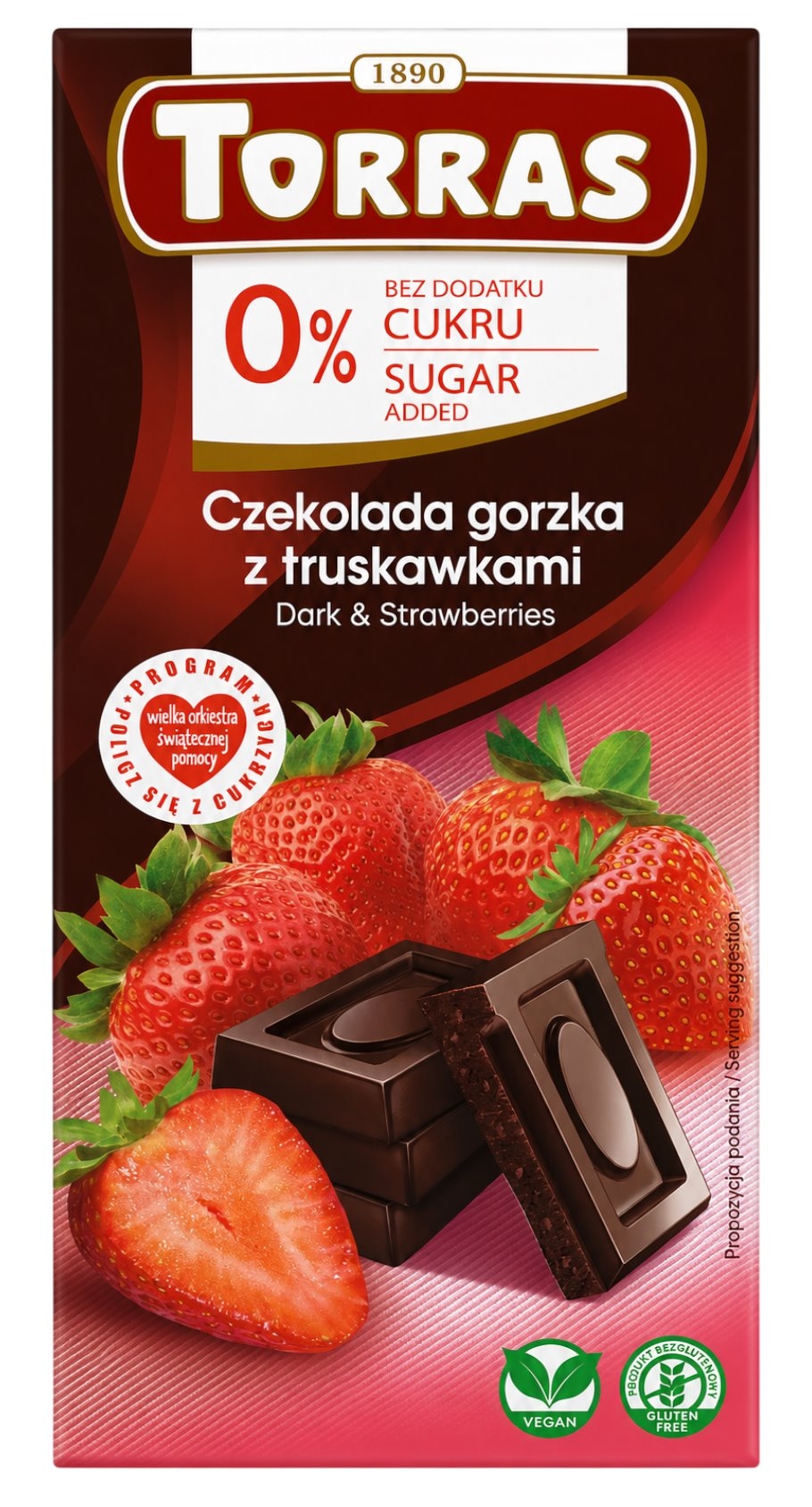 TORRAS Czekolada gorzka z truskawkami bez dodatku cukru bezglutenowa 75g