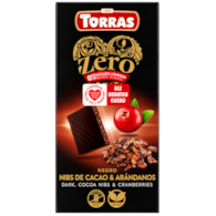 TORRAS ZERO Czekolada gorzka z ziarnami kakao i żurawiną bez dodatku cukru bezglutenowa 125g