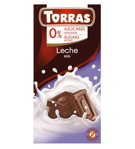 TORRAS Czekolada mleczna bez dodatku cukru bezglutenowa 75g